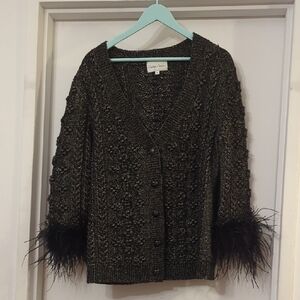 Cara Cara Rachie Feather Cuff Wool Blend Cardigan L